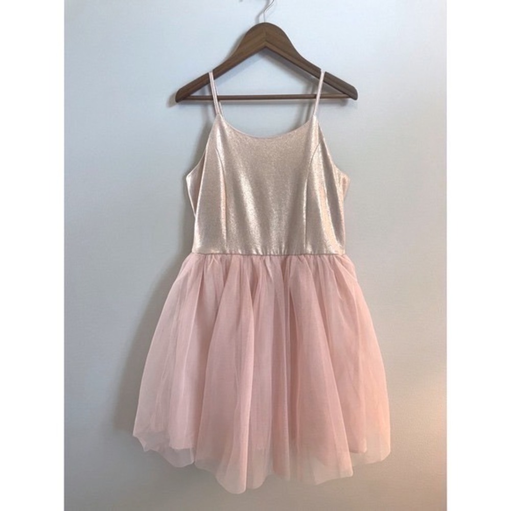 Zenzi Girl's Fit & Flare Dress, Gold & Pink Tulle, XL (14-16)